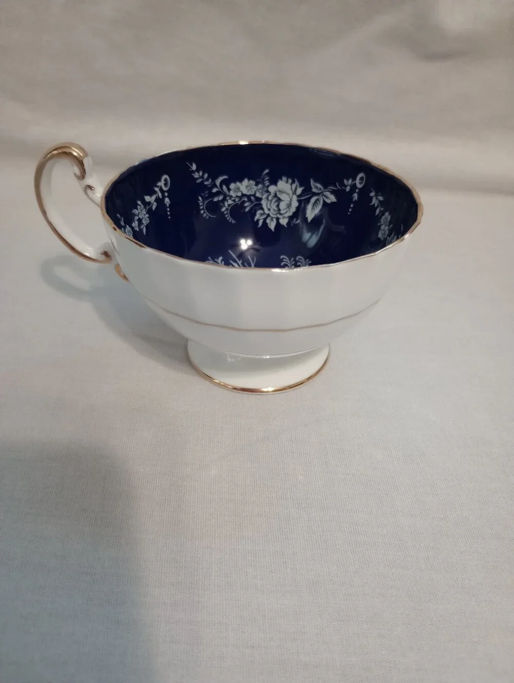 Aynsley English Bone China Cobalt Blue & White Floral Cup & Saucer